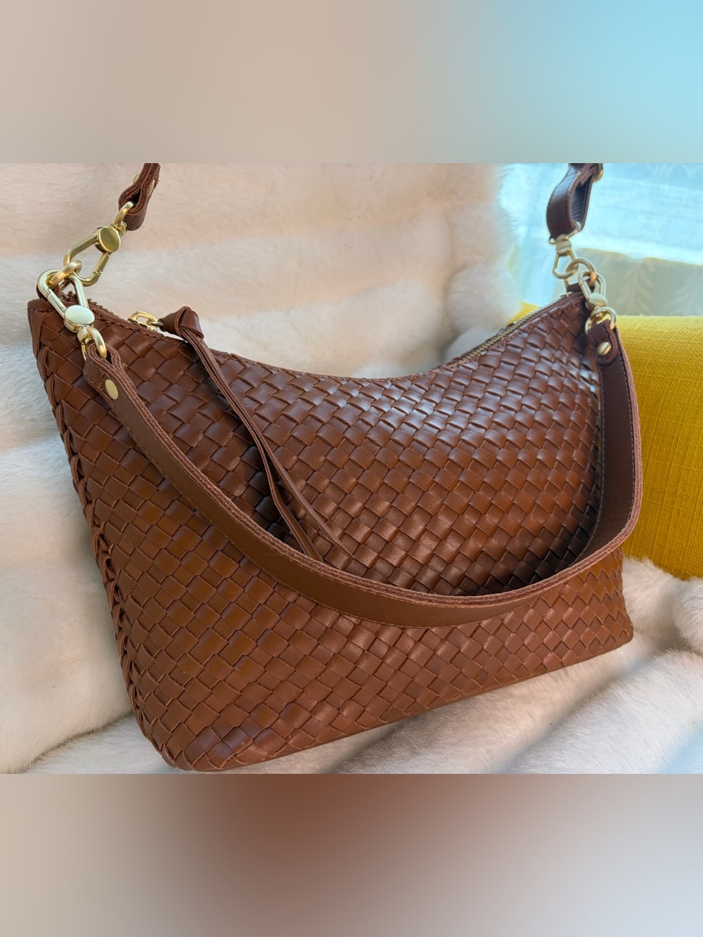 The Sak Juniorr Woven Leather Hobo Bag in Cognac - Picture 4 of 11